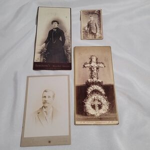 Vintage Cabinet Card Photo Lot of 4 Men Women Child Floral Cross